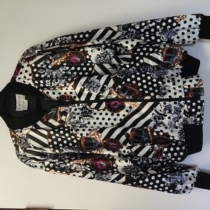Casual Corner Black and White Patterned Bomber Jacket
